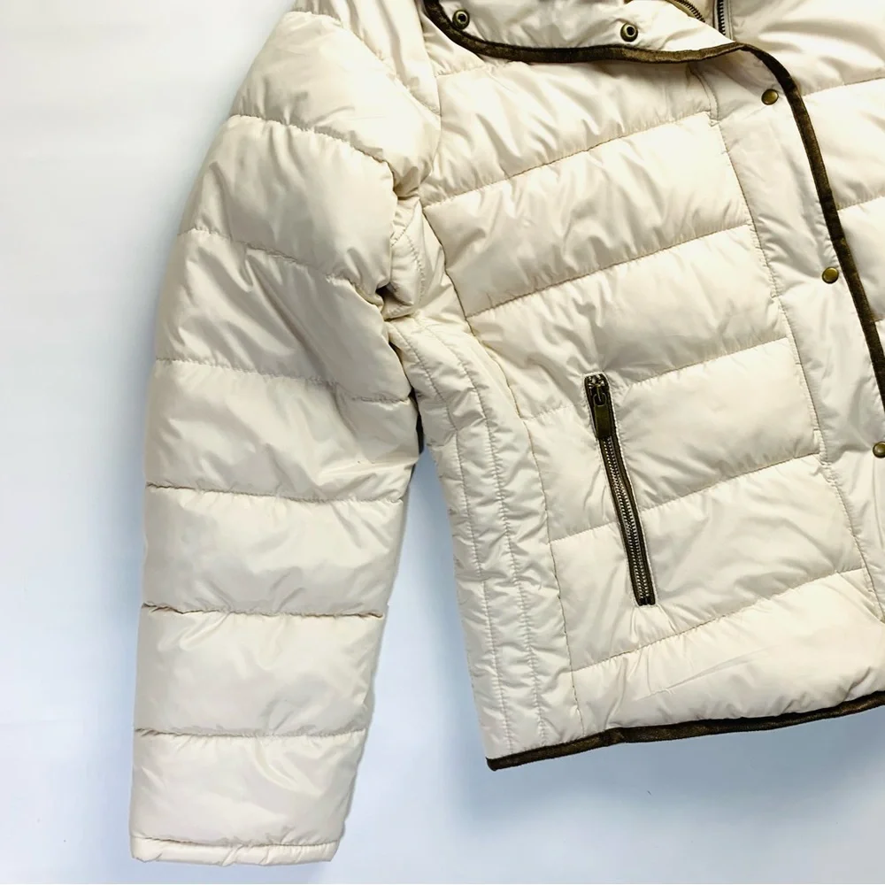 Old Navy Women’s Puffer Jacket Size XL - Cream with Faux Fur Collar Winter Coat - Picture 6 of 15